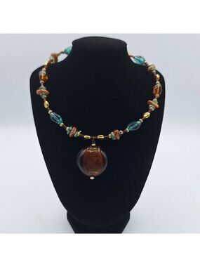 VTG BALTIC AMBER BEAD AND GLASS CHOKER STYLE ADJUSTABLE COSTUME JEWELRY NECKLACE